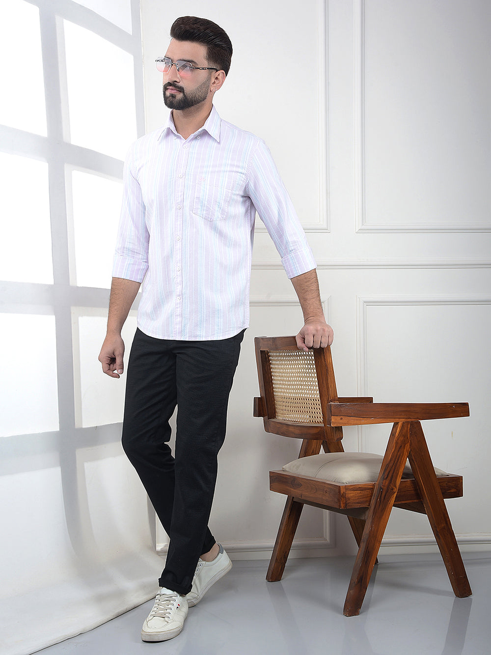 Pink Vertical Striped 100% Cotton Shirt