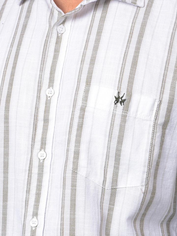 Green Vertical Stripes 100% Cotton Shirt-Men Shirts-Crimsoune Club