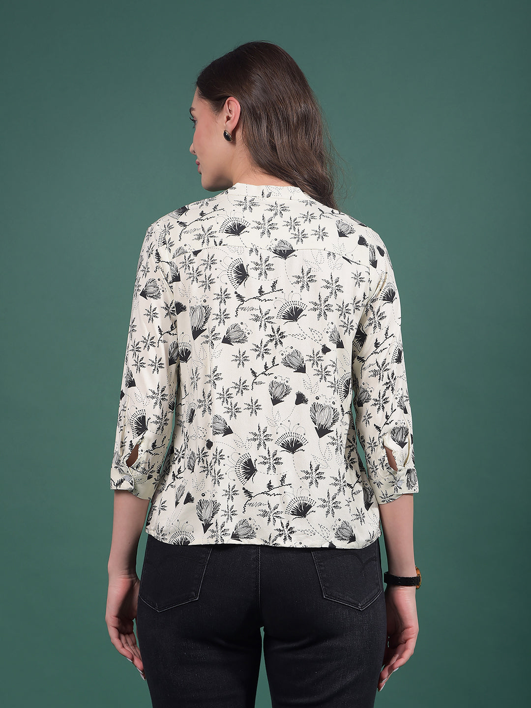 White Floral Print V-Neck Top