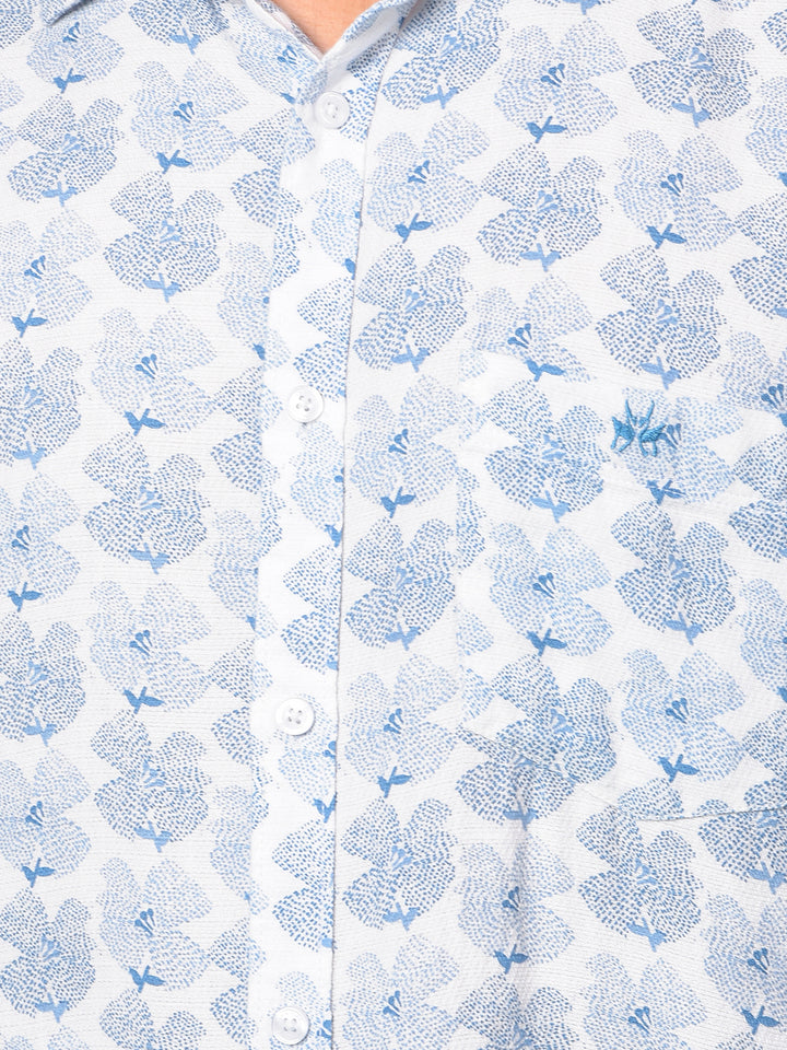 Blue Floral Print Shirt-Men Shirts-Crimsoune Club