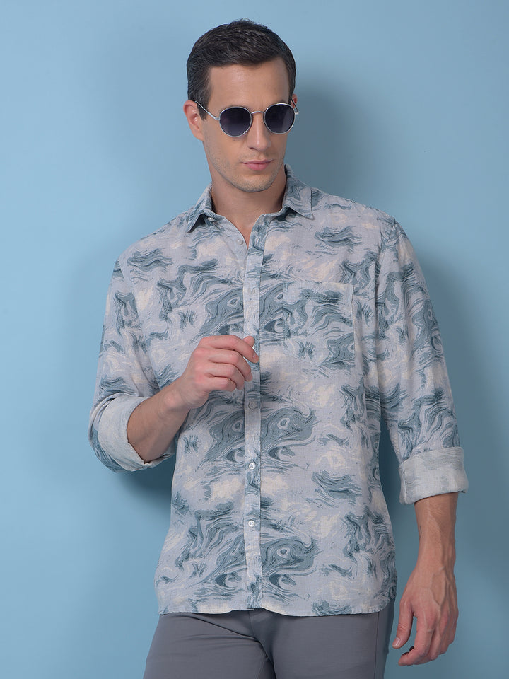 Blue Printed Linen Shirt