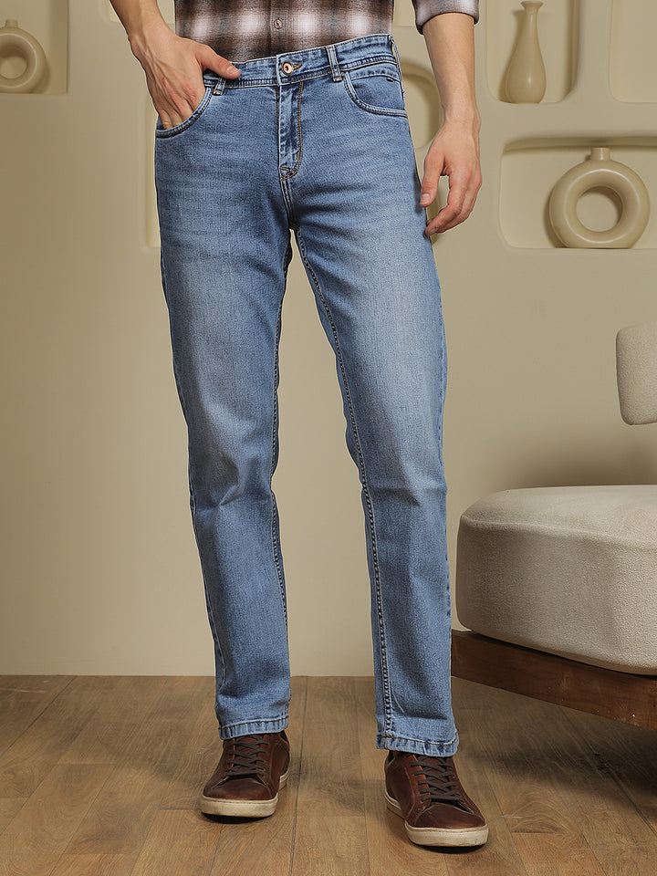 Blue Straight Stretchable Jeans