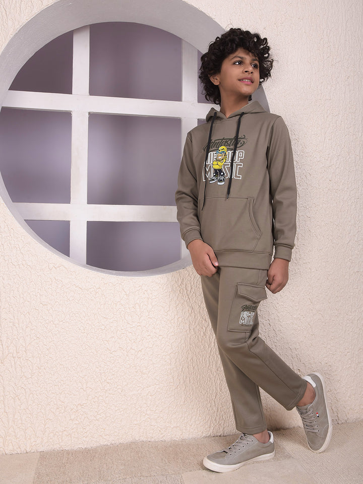 Olive Graphic Print Hooded Neck Sweatshirt