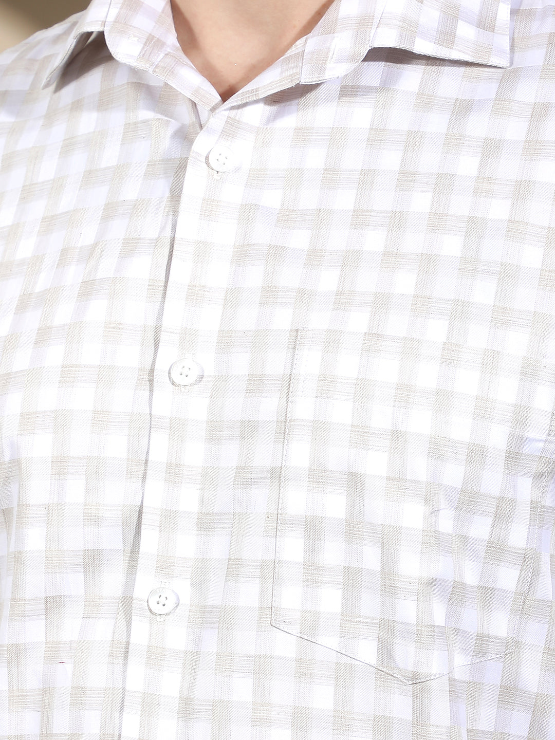 Beige Checked 100% Cotton Shirt