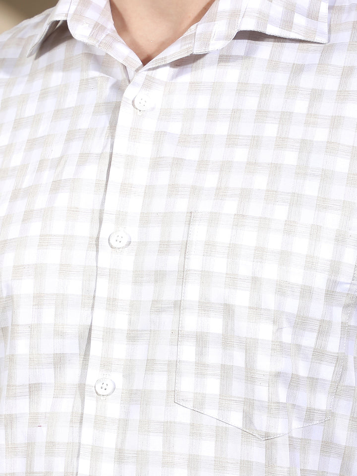 Beige Checked 100% Cotton Shirt