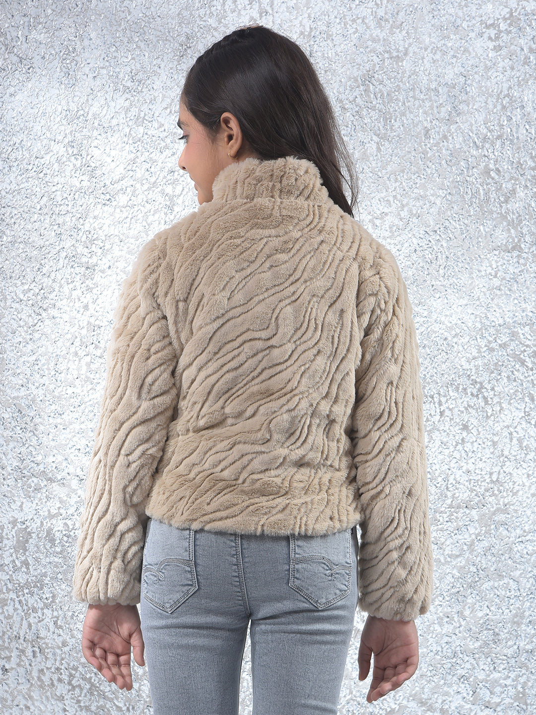 Beige High Neck Sherpa Jacket