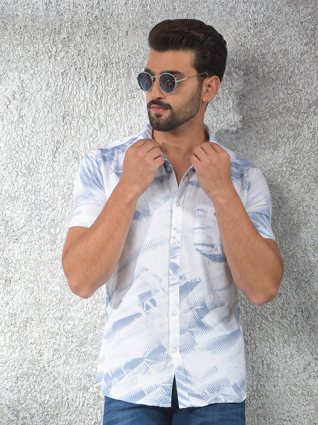 Blue Printed 100% Cotton Shirt