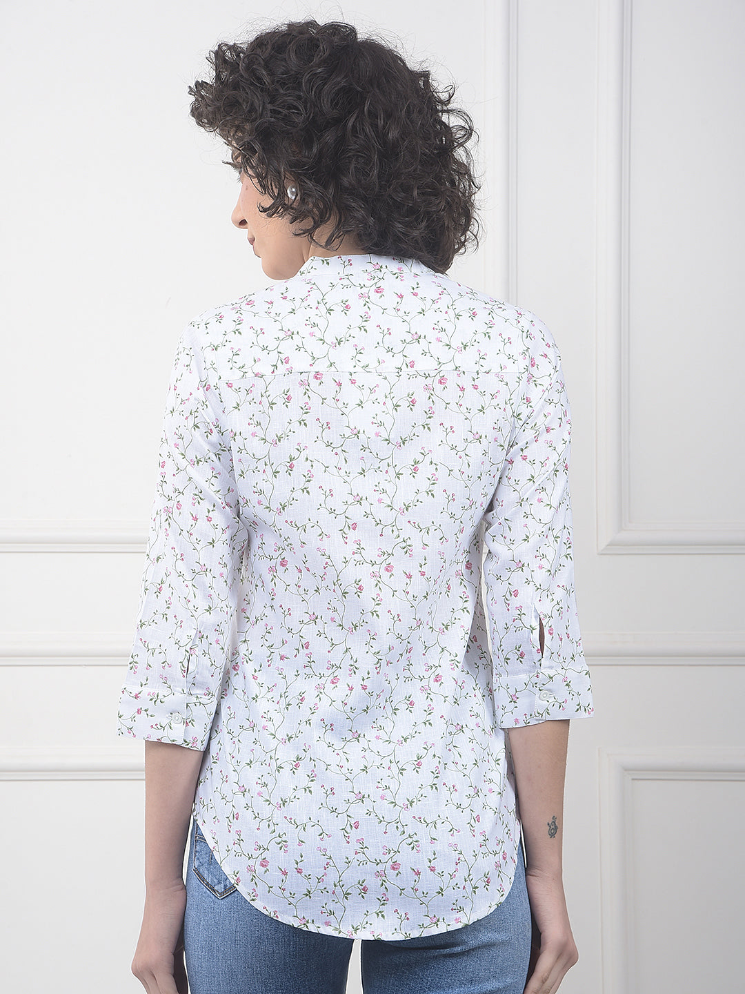 Pink Floral Print Linen Shirt