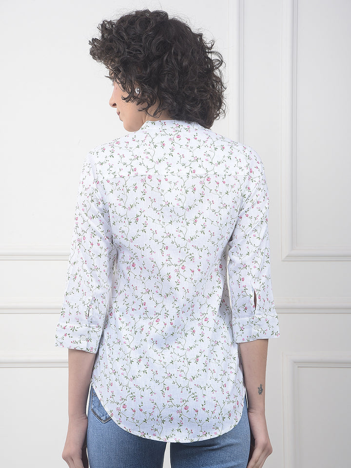 Pink Floral Print Linen Shirt