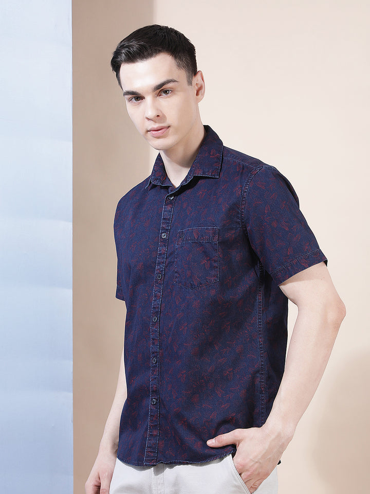 Wine Floral Print 100% Cotton Shirt
