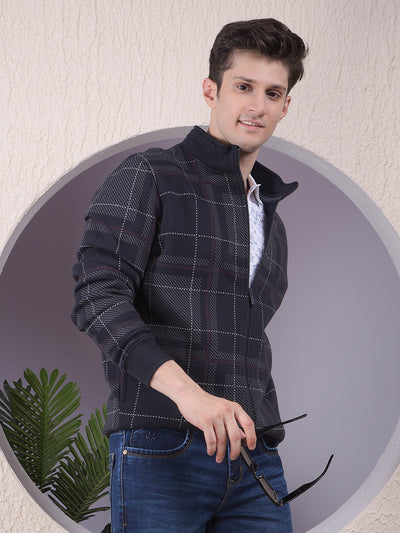 Sleek Navy Blue Checked Sweatshirt