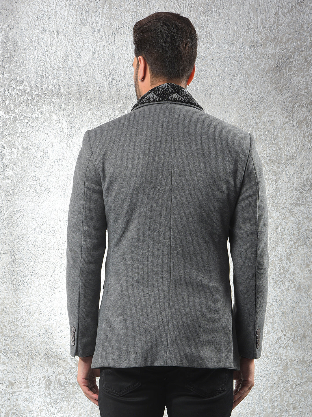 Grey Notched Lapel Single-Breasted Blazer