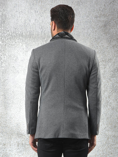 Grey Notched Lapel Single-Breasted Blazer