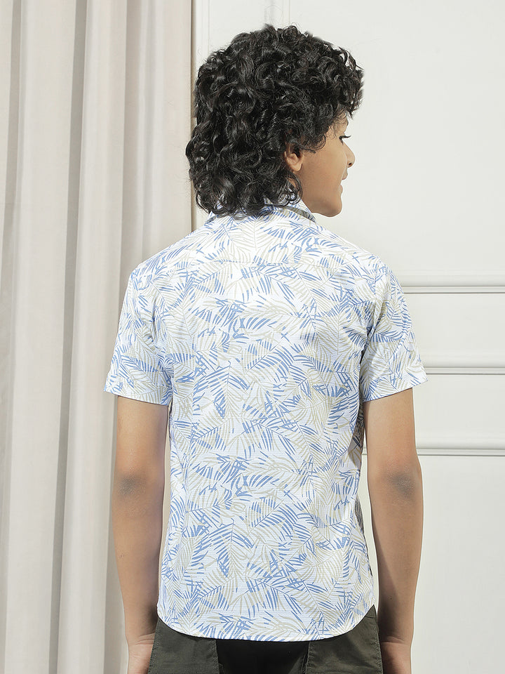 Blue 100% Cotton Botanical Print Shirt