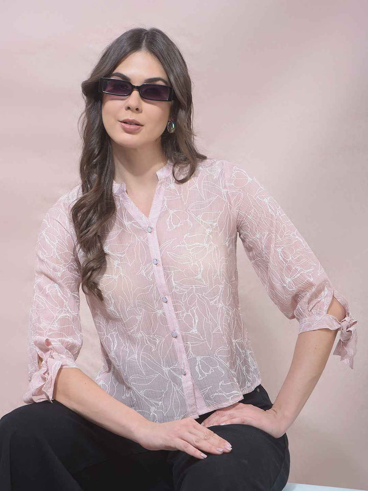 Peach Printed V-Neck Shirt