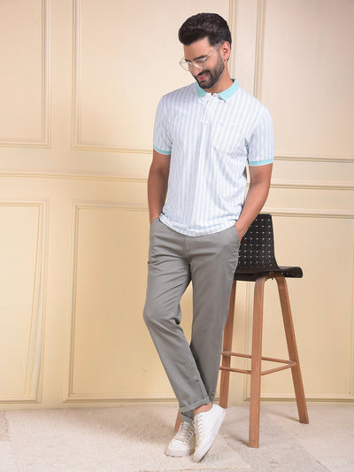 Green Vertical Stripes Polo Neck T-Shirt