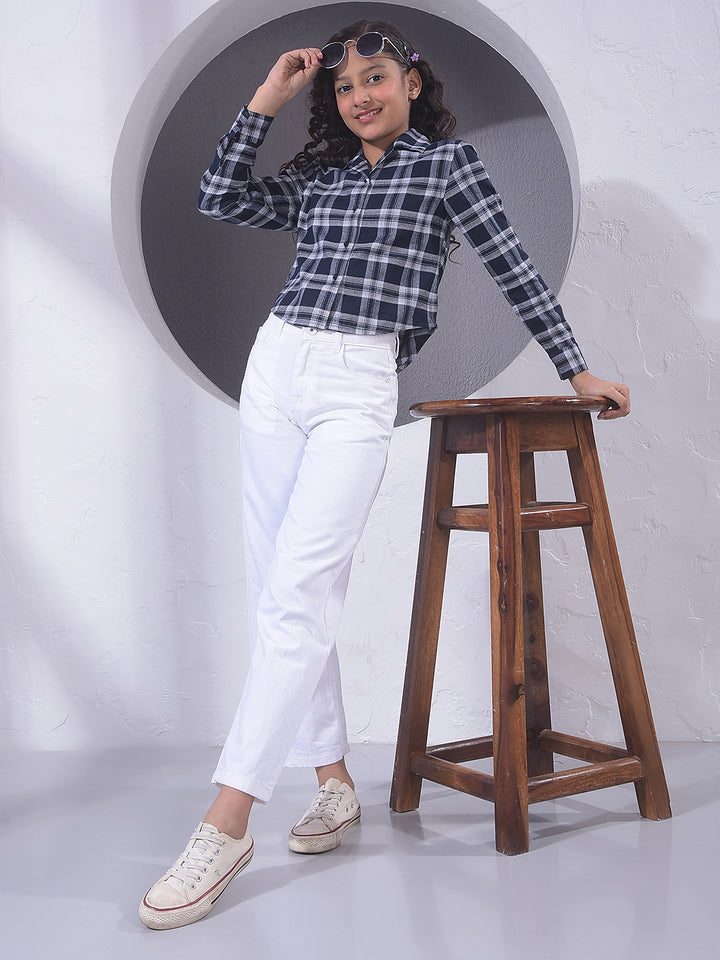 Navy Blue Checked Resort-Collar Shirt