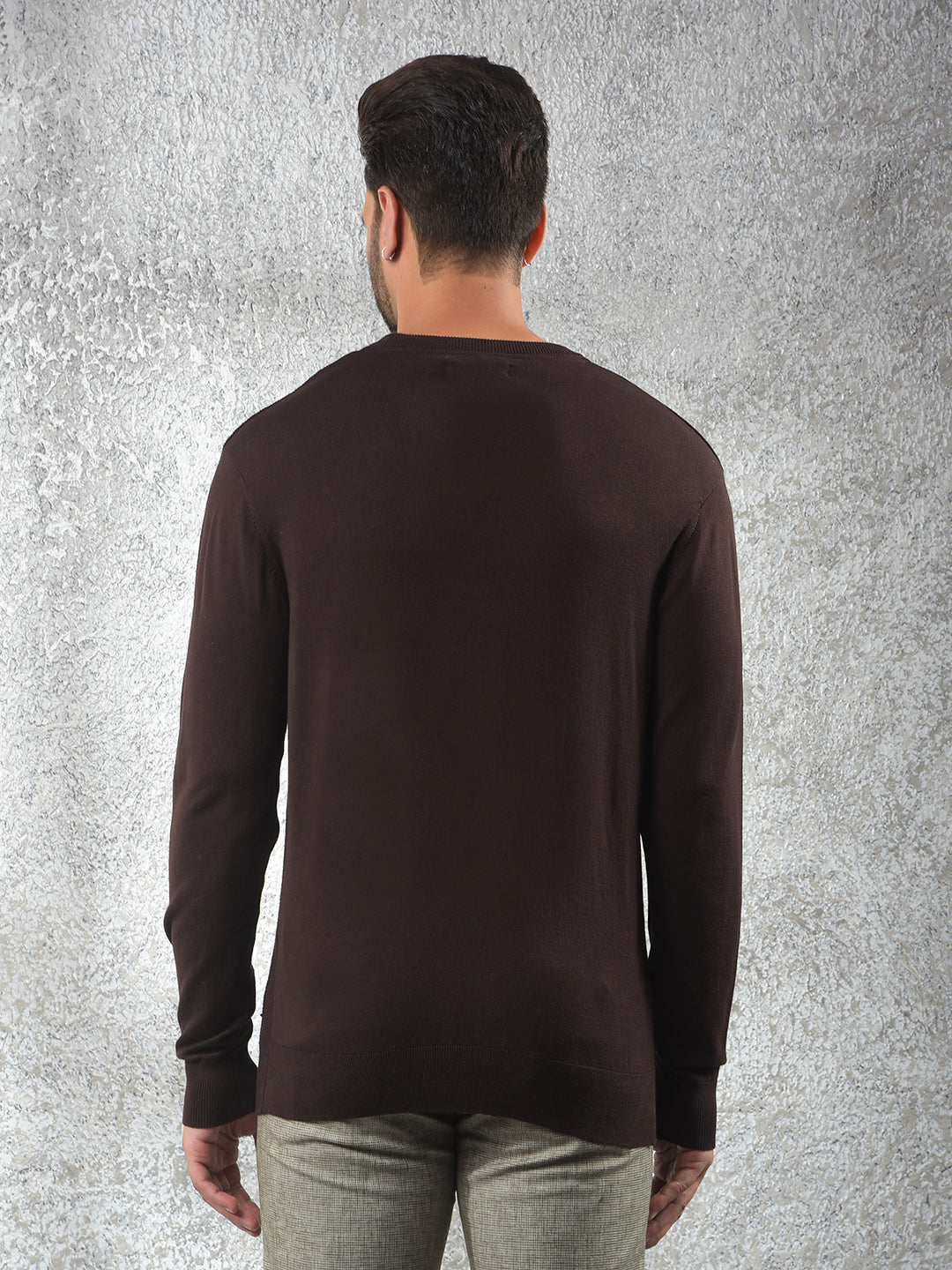 Tapered Fit Brown Jacquard Sweater