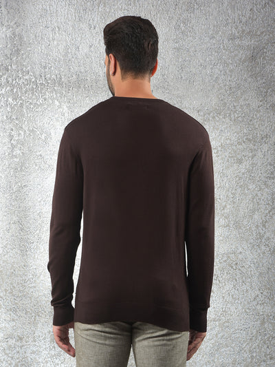 Tapered Fit Brown Jacquard Sweater