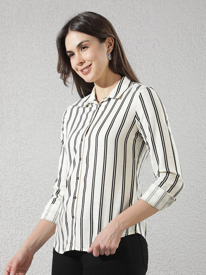 White Vertical Striped Linen Shirt