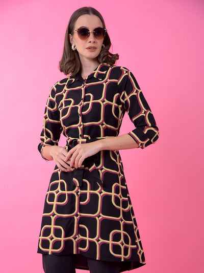 Black Printed Knee Length Shirt