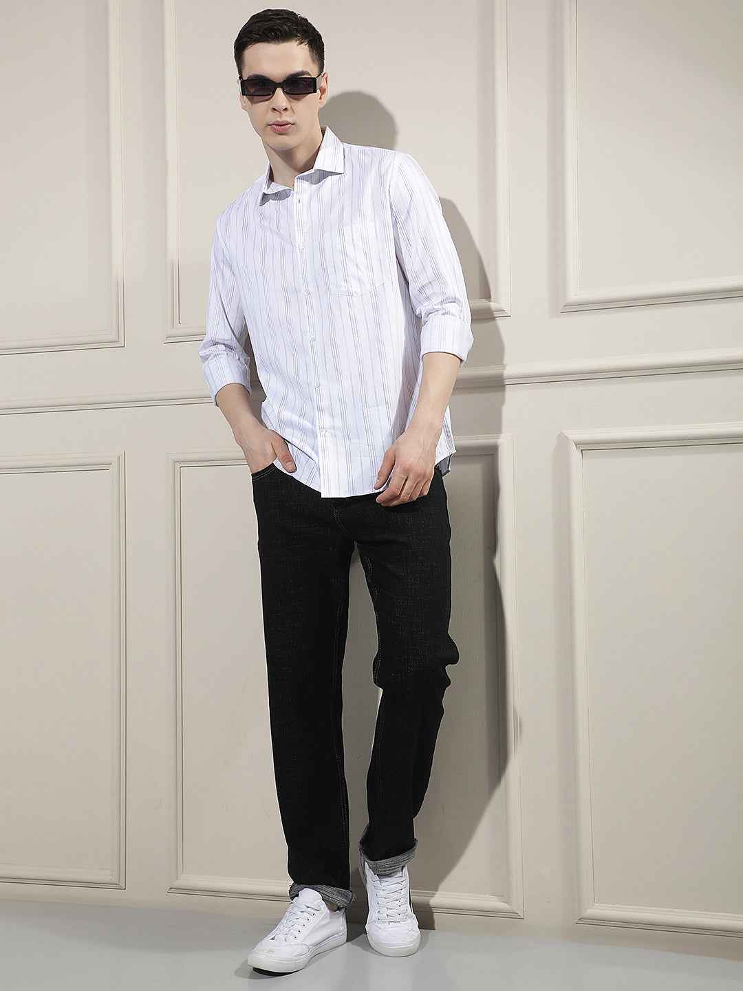 White Vertical Striped 100% Cotton Shirt