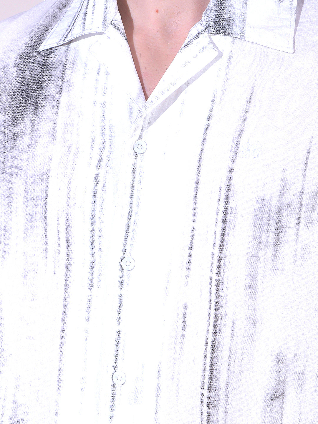 Grey Linen Printed Resort Collar Shirt