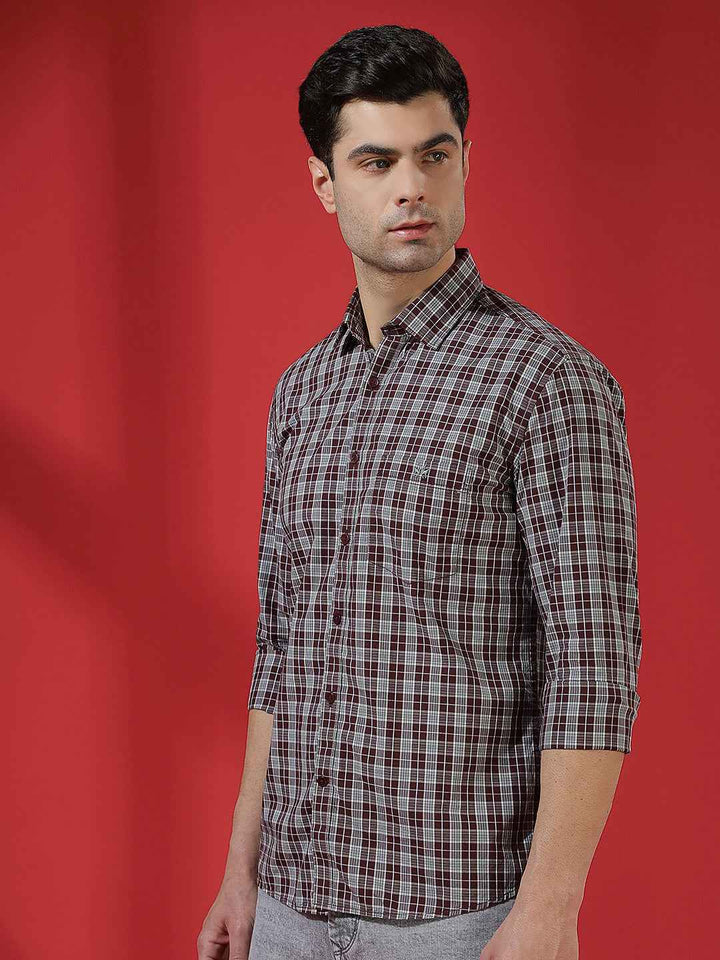 Wine Checked 100% Cotton Shirt