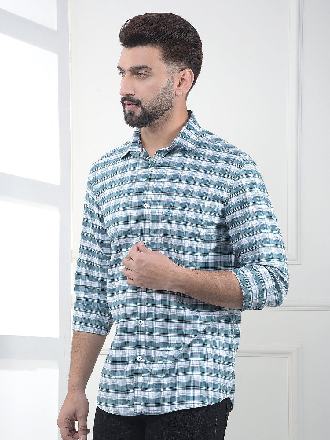 Zen Teal Check 100% Cotton Shirt