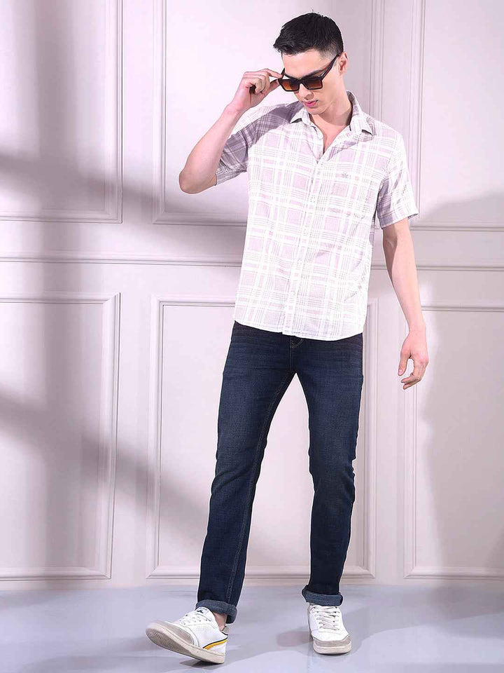 Beige 100% Cotton Checked Shirt