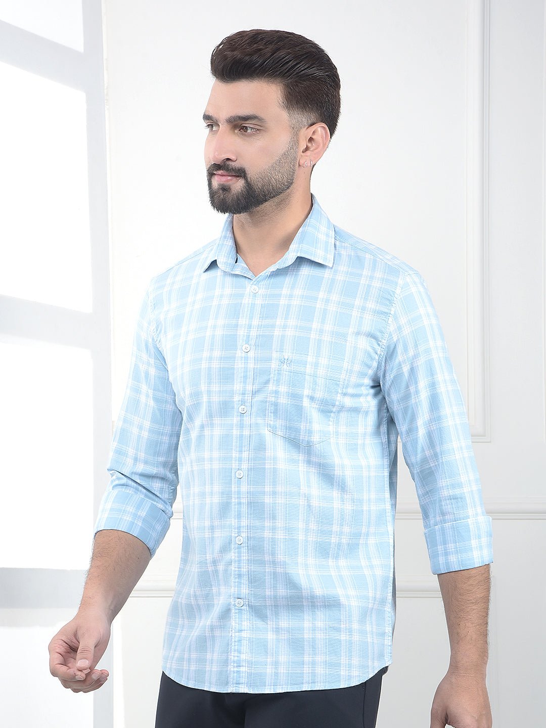 Blue Checked 100% Cotton Shirt