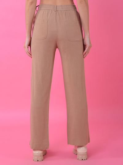 Beige Straight Linen Trousers