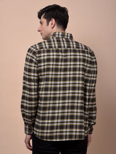 Olive Checked Button-Down Collar 100% Cotton Shirt