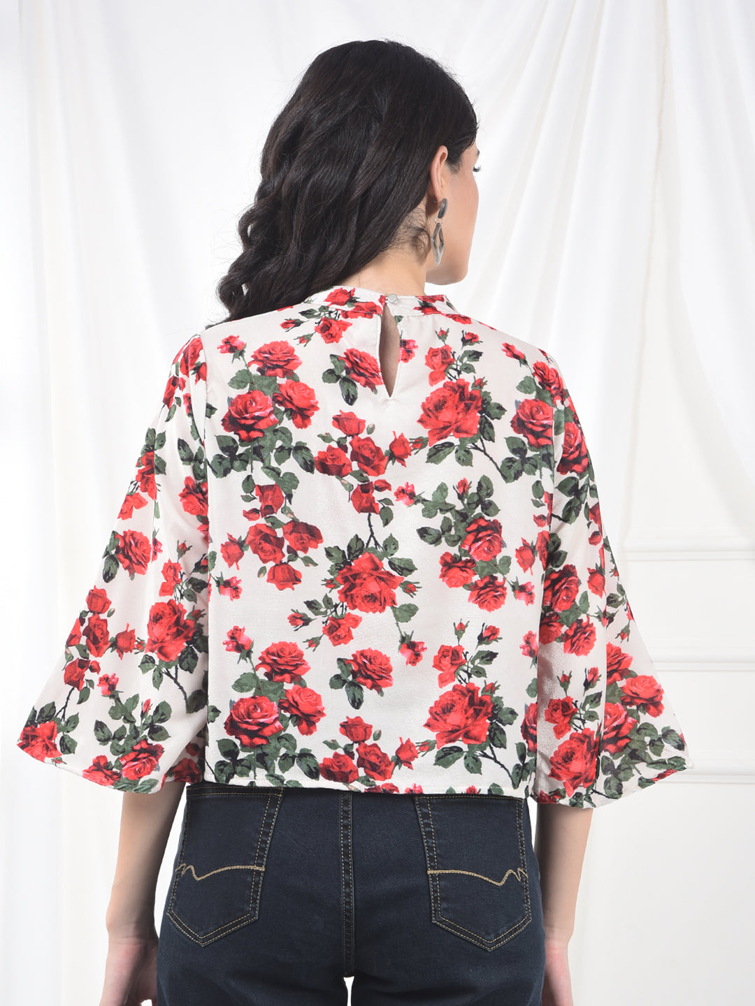 Green Floral Print Cropped Top