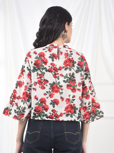 Green Floral Print Cropped Top