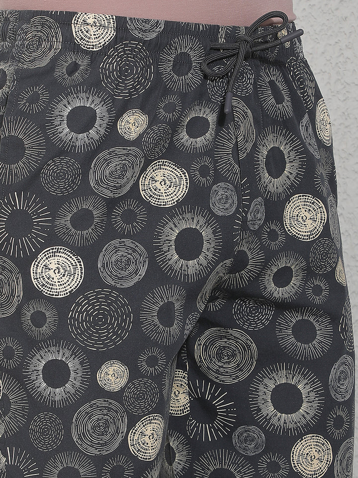 Black 100% Cotton Graphic Printed Lounge Shorts