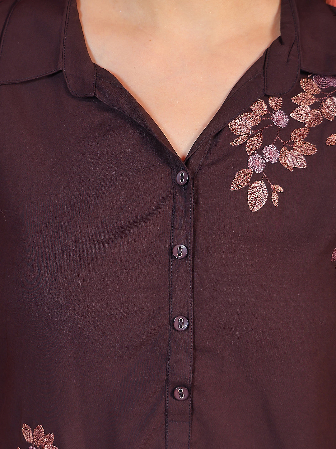 Urban Deep Wine Embroidered Top