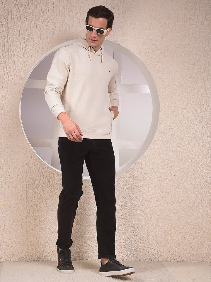 Off White Jacquard Hooded Neck Sweatshirt