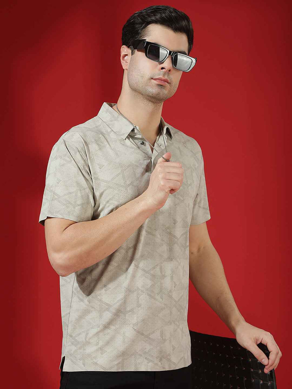 Beige Abstract Print Polo T-Shirt
