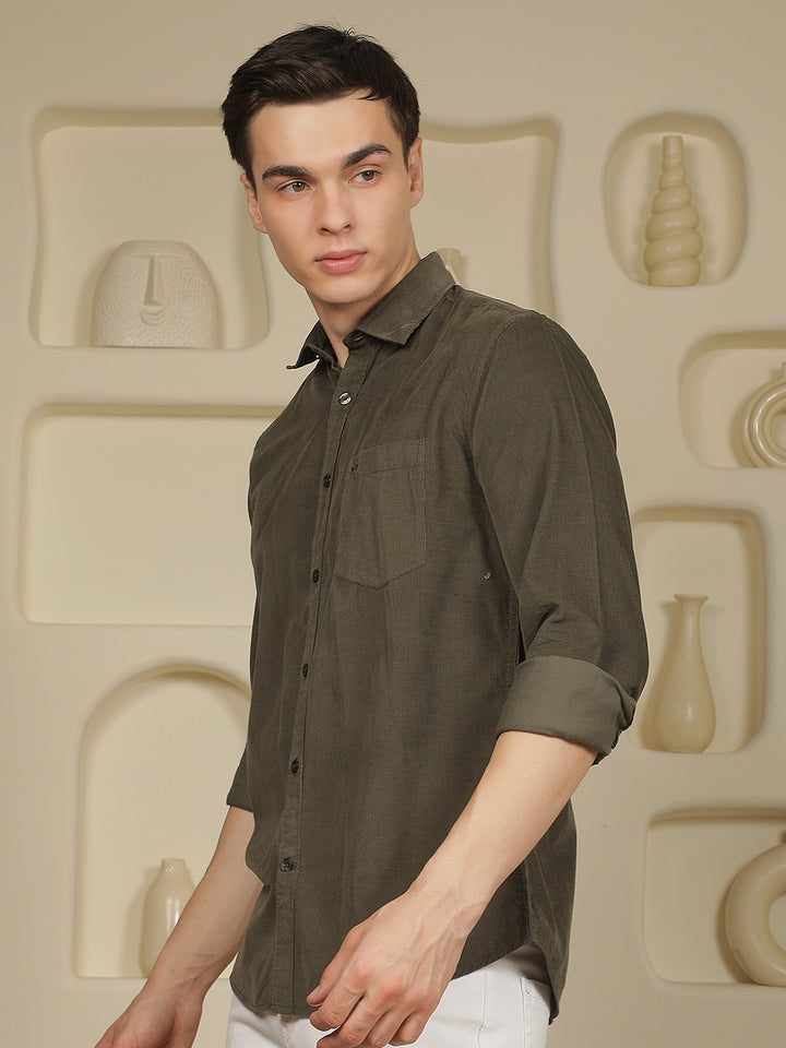 Sleek Forest Olive Corduroy Shirt