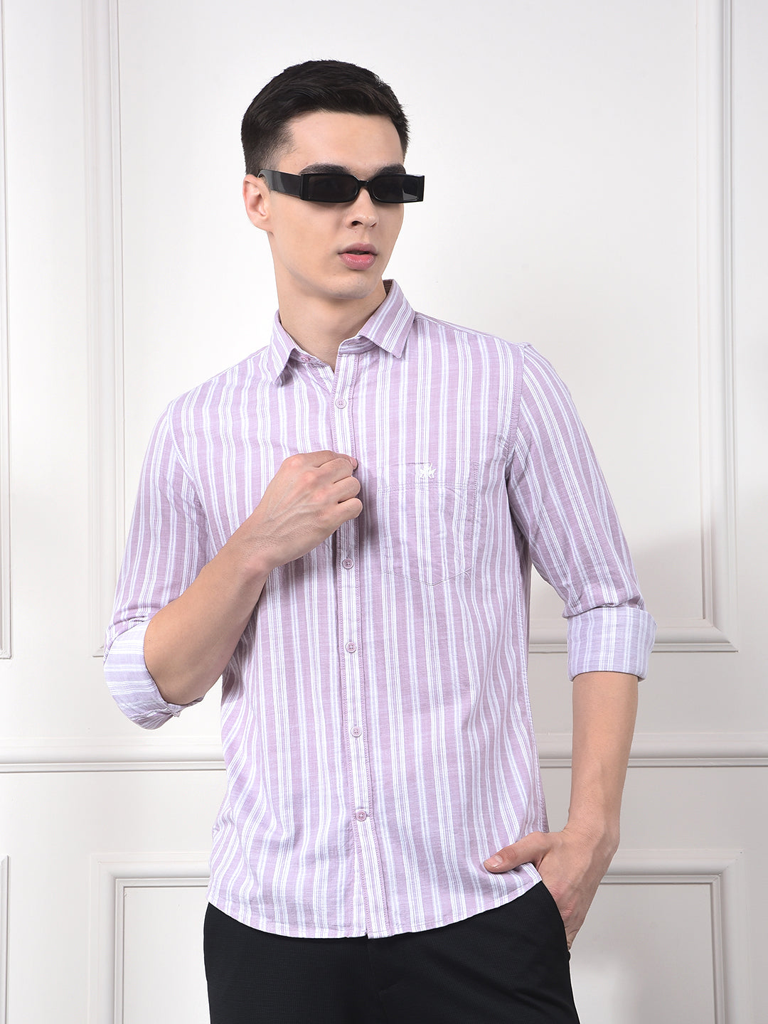 Purple Vertical Stripes 100% Cotton Shirt