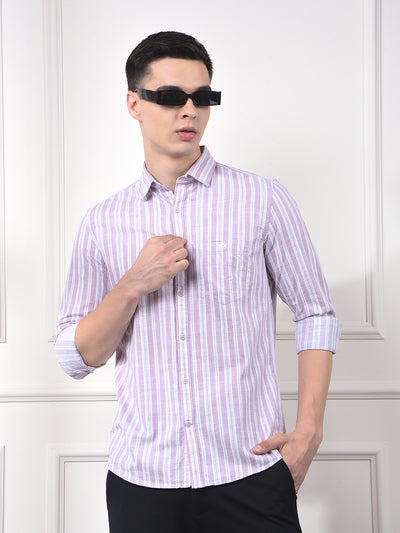Purple Vertical Stripes 100% Cotton Shirt