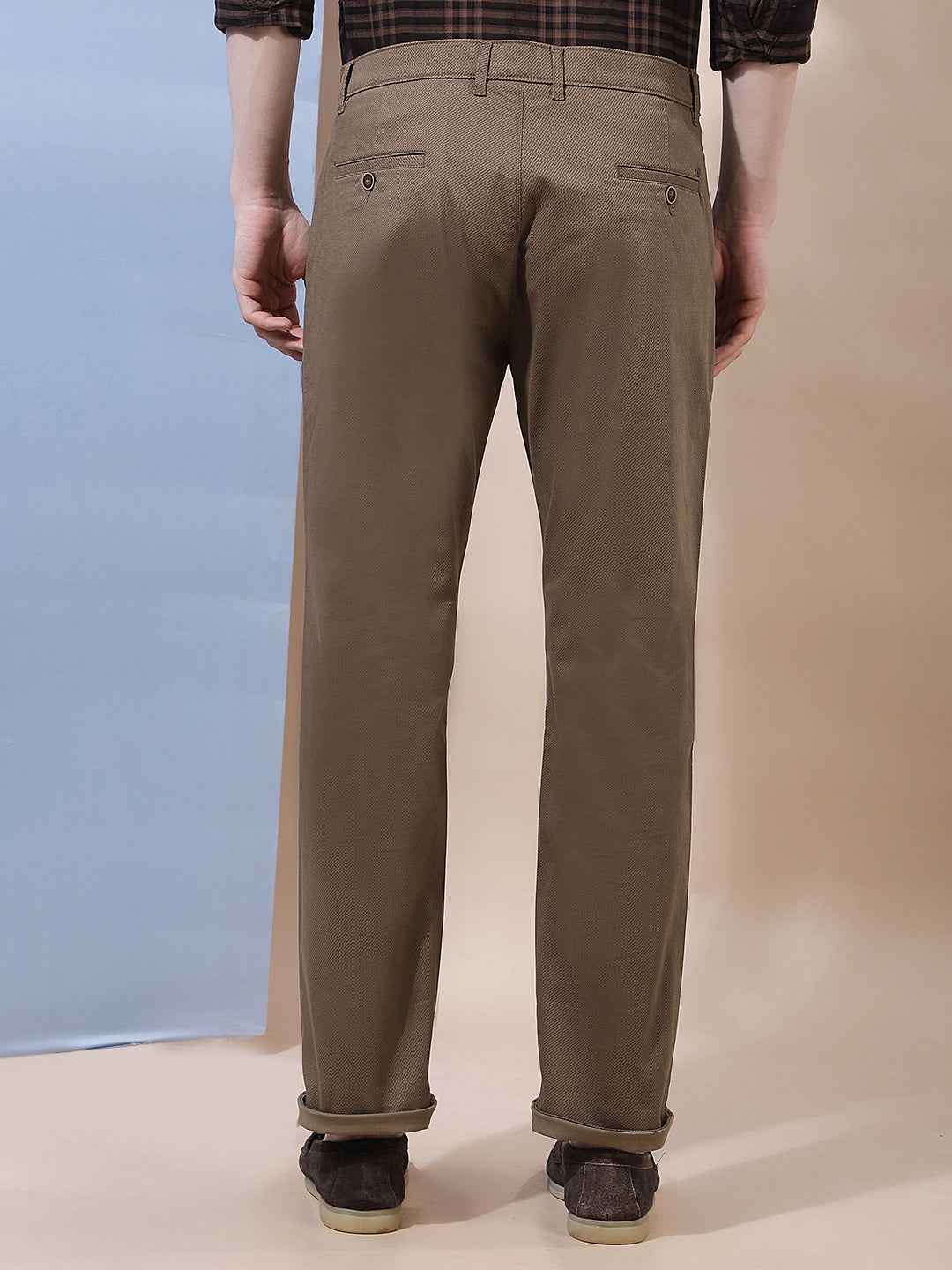 Brown Printed Straight Trousers