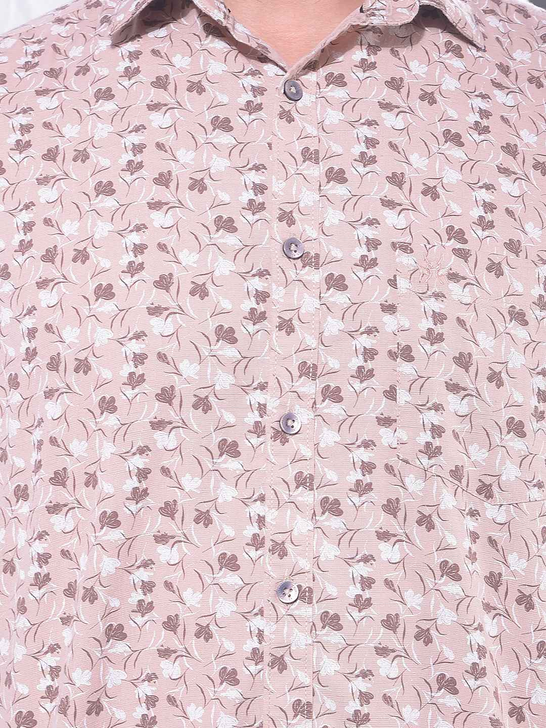 Peach Floral Print Linen Shirt