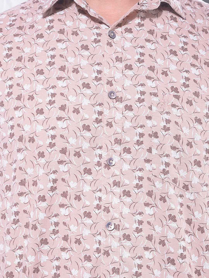 Peach Floral Print Linen Shirt