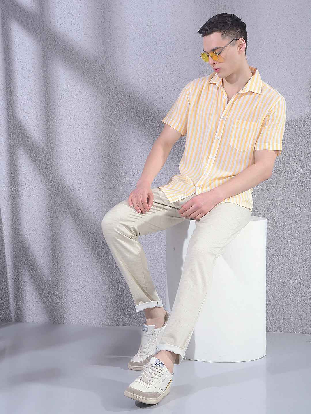 Yellow Vertical Striped Linen Shirt