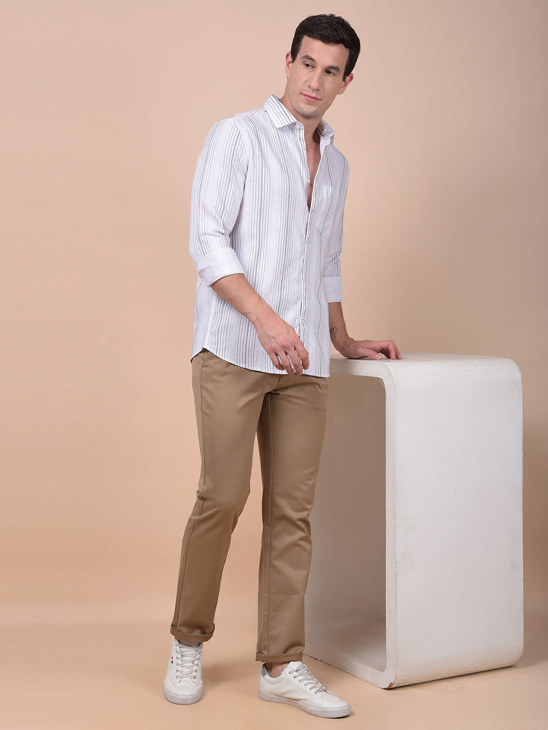 White Vertical Stripes 100% Cotton Shirt