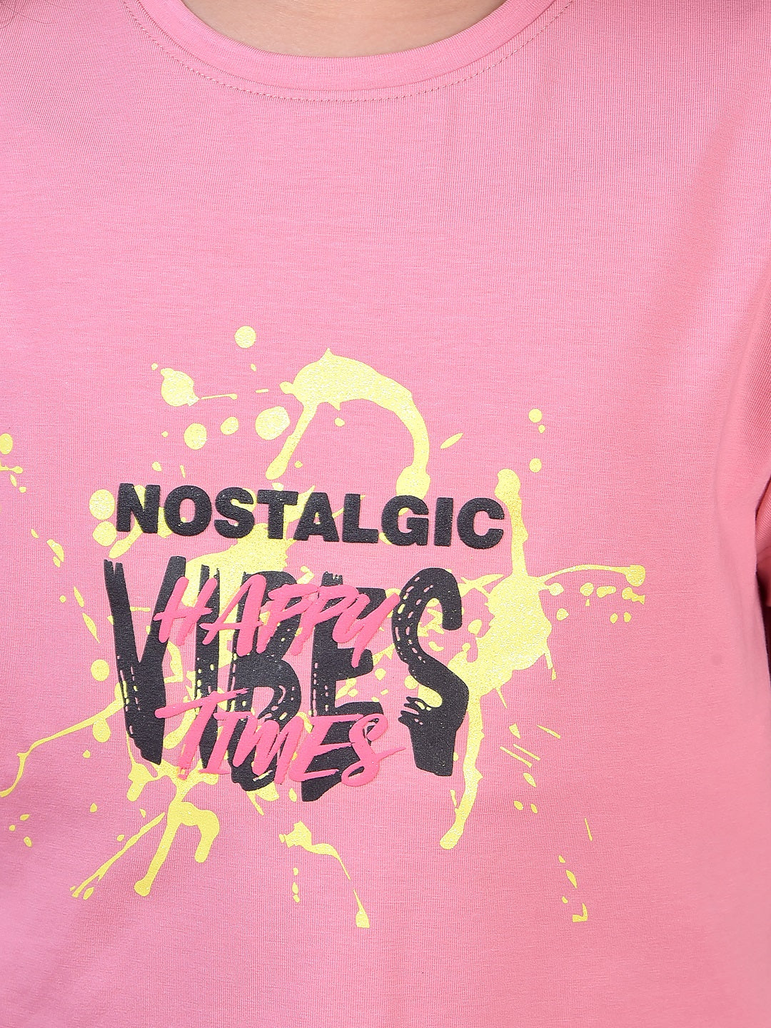 Pink Graphic Print Cropped T-Shirt