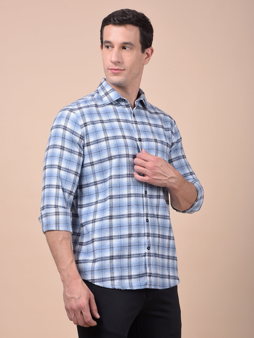 Blue Checked 100% Cotton Shirt
