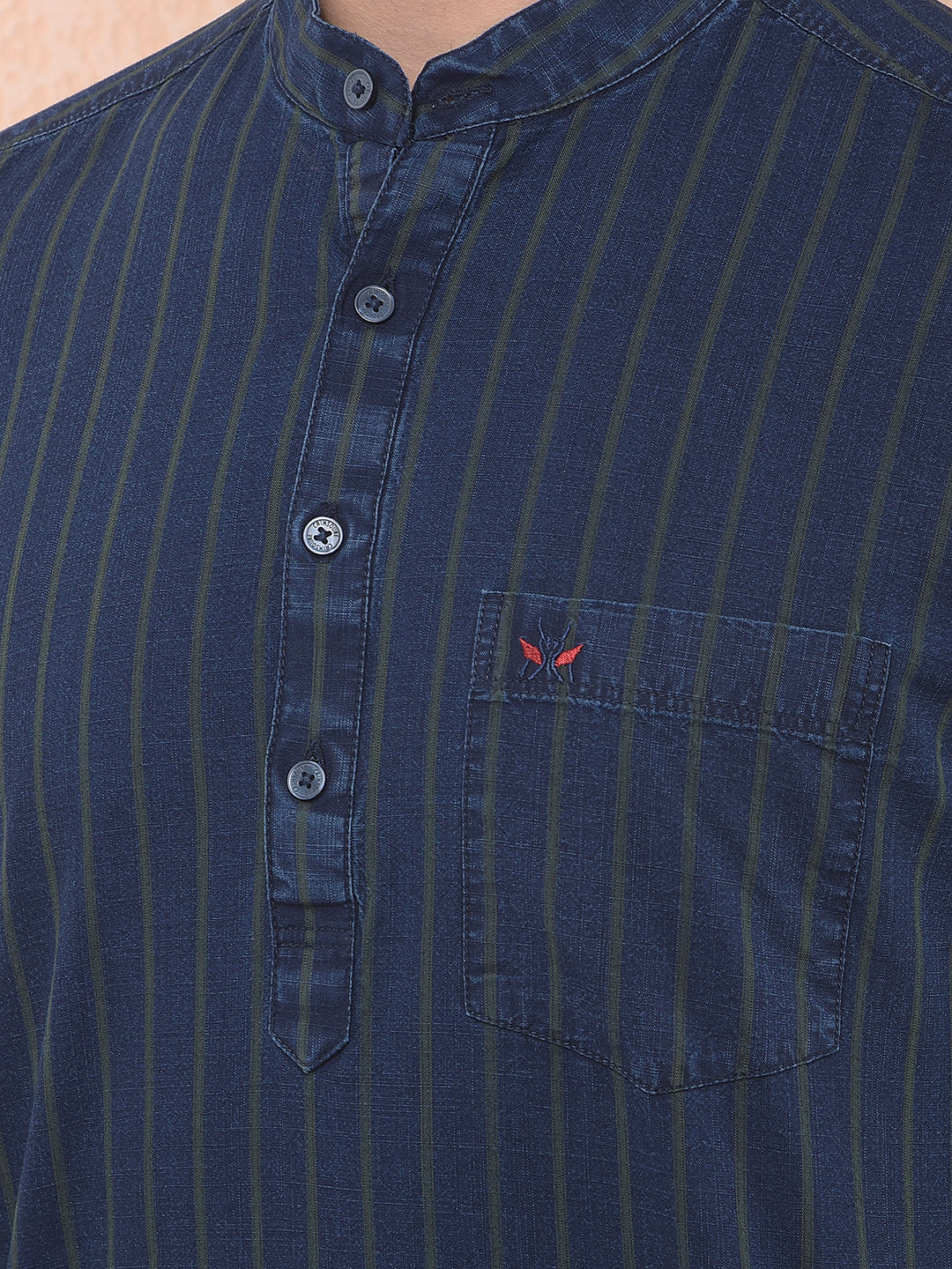 Striped 100% Cotton Green Kurta